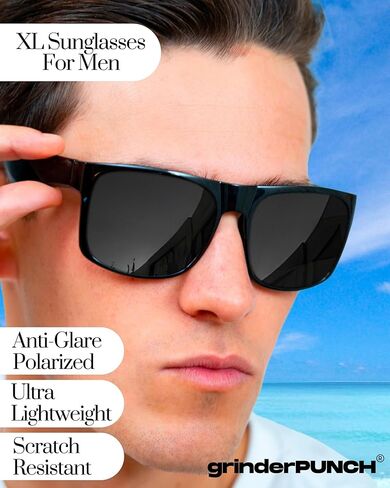 grinderPUNCH 2 Pack XL Polarized Big Wide Frame Large Head Fit Sunglasses for Sports Driving Fishing Glasses in Kuwait