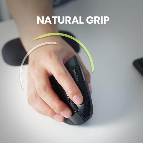 Perixx PERIMICE-713RX Wireless Rechargeable Vertical Mouse - Duo Wired and Wireless Charging Feature - Wireless Charging Pad Included - 6 Buttons Design - Black - Right-Handed Design in Kuwait