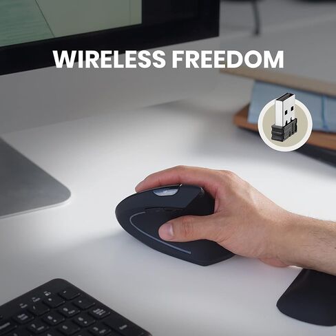 Perixx PERIMICE-713RX Wireless Rechargeable Vertical Mouse - Duo Wired and Wireless Charging Feature - Wireless Charging Pad Included - 6 Buttons Design - Black - Right-Handed Design in Kuwait