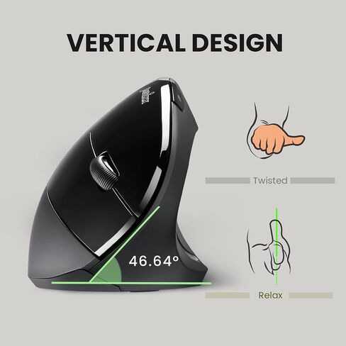 Perixx PERIMICE-713RX Wireless Rechargeable Vertical Mouse - Duo Wired and Wireless Charging Feature - Wireless Charging Pad Included - 6 Buttons Design - Black - Right-Handed Design in Kuwait