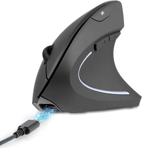 Perixx PERIMICE-713RX Wireless Rechargeable Vertical Mouse - Duo Wired and Wireless Charging Feature - Wireless Charging Pad Included - 6 Buttons Design - Black - Right-Handed Design in Kuwait
