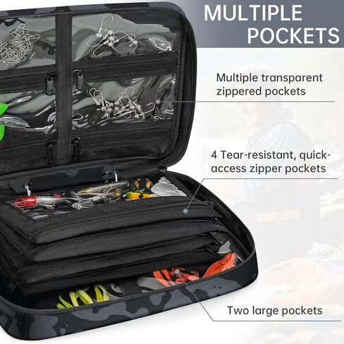 Lure Bag Utility Binder Tackle Bag - with 4 Single Pocket Sleeves and 2 Double Pocket for Lure, Line, Hooks, Sinkers,Black&Green in Kuwait