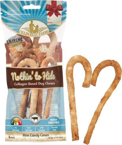 Fieldcrest Farms Nothin' to Hide Mini Holiday Candy Cane Chicken Flavor Dog Chews, Rawhide-Free, Easily Digestible, Long-Lasting, All-Natural Treats for Moderate Chewers up to 15lbs, 6-Ct in Saudi Arabia