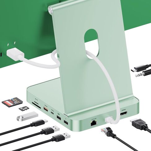 Upgraded 11 in 1 USB C Hub for iMac 24 inch USB Hub 2021 2023 2024 Support M.2 SSD (NOT Included), iMac Hub M1 M3 M4 Accessories, 4K HDMI, 2.5G Ethernet, 5 USB A/C Max 10Gbps, SD/TF - Green in Kuwait