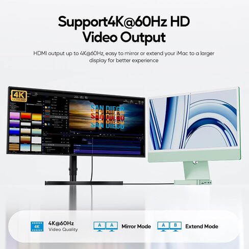 Upgraded 11 in 1 USB C Hub for iMac 24 inch USB Hub 2021 2023 2024 Support M.2 SSD (NOT Included), iMac Hub M1 M3 M4 Accessories, 4K HDMI, 2.5G Ethernet, 5 USB A/C Max 10Gbps, SD/TF - Green in Kuwait