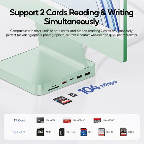 Upgraded 11 in 1 USB C Hub for iMac 24 inch USB Hub 2021 2023 2024 Support M.2 SSD (NOT Included), iMac Hub M1 M3 M4 Accessories, 4K HDMI, 2.5G Ethernet, 5 USB A/C Max 10Gbps, SD/TF - Green in Kuwait