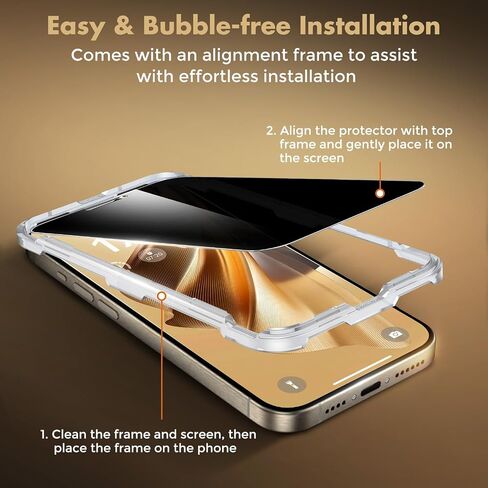 واقي شاشة الخصوصية غير القابلة للاستبدال لجهاز iPhone 16/15 ، 28 ° فيلم زجاجي مضاد للتجسس ، تغطية كاملة ، مضاد للخلع ، صلابة 9H ، حماية من الدرجة العسكرية ، 99.99 ٪ HD ، لمسة حساسة ، 2 حزمة in Kuwait