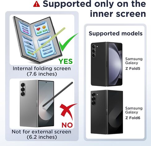 TONGATE for Galaxy Z Fold 6/Fold 5 Slim S Pen Fold Edition 4096 Pressure Levels for Samsung Z Fold 6/5 Phones Only, Fold5/6 S Pen Touch Stylus, 1.5mm Pen Tip, with 3* Tips & 1* S Pen Holder, Black in Kuwait