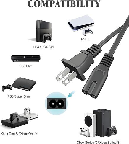 سلك طاقة AC لـ Xbox One X/S ، Xbox Series S/X ، PS4 ، PS5 ، PS4 Slim ، PS3 Slim ، PS3 Super Slim ، PlayStation 4 5 ، كابل الطاقة البديلة 3 أقدام in Kuwait
