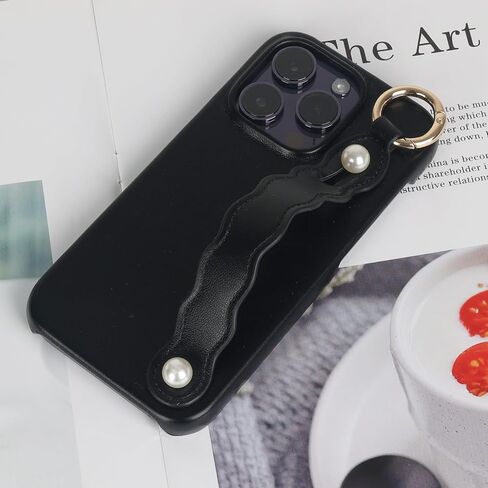Compatible with iPhone 15 Wrist Strap Case with Wristband Kickstand for Women Girls Girly Slim Soft PU Leather DIY Metal Ring Protective Shockproof Phone Cover,Green in Kuwait