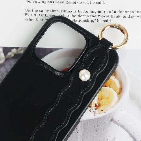 Compatible with iPhone 15 Wrist Strap Case with Wristband Kickstand for Women Girls Girly Slim Soft PU Leather DIY Metal Ring Protective Shockproof Phone Cover,Green in Kuwait