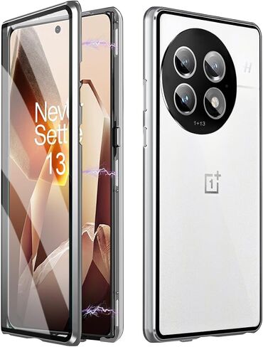 QUIETIP Case Compatible with OnePlus 13 5G,Magnetic Body Metal Frame Double Sided Clear Tempered Glass with Camera Protection Cover,Blue in Kuwait
