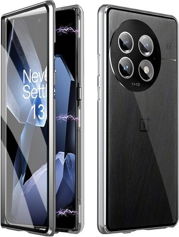 QUIETIP Case Compatible with OnePlus 13 5G,Magnetic Body Metal Frame Double Sided Clear Tempered Glass with Camera Protection Cover,Blue in Kuwait