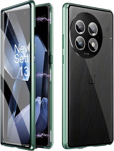 QUIETIP Case Compatible with OnePlus 13 5G,Magnetic Body Metal Frame Double Sided Clear Tempered Glass with Camera Protection Cover,Blue in Kuwait