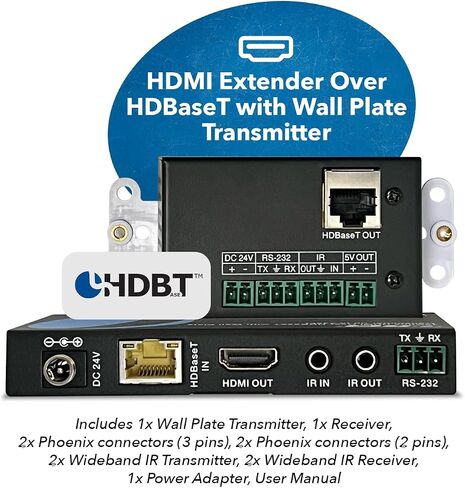 OREI 4K Wall Plate HDBaseT HDMI/USB-C Extender, 400 ft Over Single Cat6/Cat7 Cable Wall Plate Transmitter 4K @ 60Hz, HDR, RS-232, CEC, & 2 Way IR Control in Kuwait