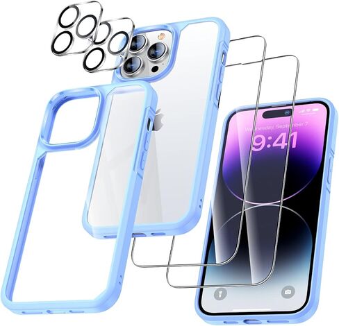 uniqueme [5 in 1 تصميم لـ iPhone 13 mini ase ، واقي حزمة شاشة 2 حزمة من الزجاج + 2 حزمة العدسة الكاميرا ، [غير صفراء] الغطاء الواقي الرفيع للغاية الصدمات - أسود - أسود in Kuwait