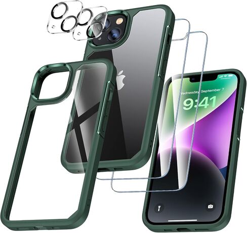uniqueme [5 in 1 تصميم لـ iPhone 13 mini ase ، واقي حزمة شاشة 2 حزمة من الزجاج + 2 حزمة العدسة الكاميرا ، [غير صفراء] الغطاء الواقي الرفيع للغاية الصدمات - أسود - أسود in Kuwait