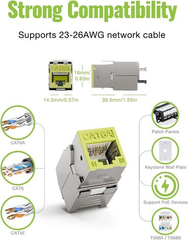 Cat6a Keystone Jacks محمي 6 حزم ، RJ45 180 درجة Ethernet Jack 10 جيجابت في الثانية مع مساكن سبيكة زنك نحيفة للوحة التصحيح ولوحة الحجر الرئيسية ، الأحمر in Kuwait