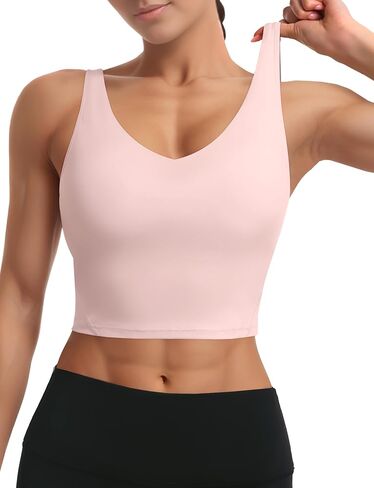 Sports Bras for Women Longline Wirefree Padded High Support, Workout Tank Athletic Crop Tops Built in Bra for Women Large Bust, Push up Crop Running Yoga Women's Sports Bra High Impact Black M in Saudi Arabia