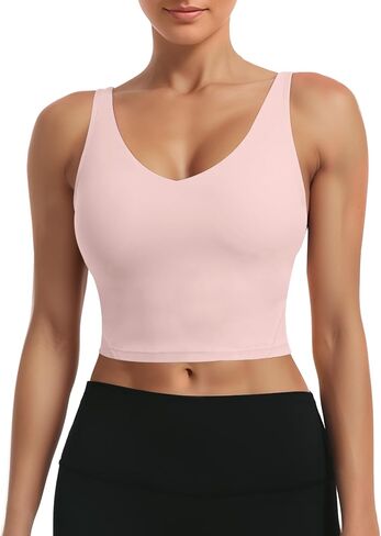 Sports Bras for Women Longline Wirefree Padded High Support, Workout Tank Athletic Crop Tops Built in Bra for Women Large Bust, Push up Crop Running Yoga Women's Sports Bra High Impact Black M in Saudi Arabia