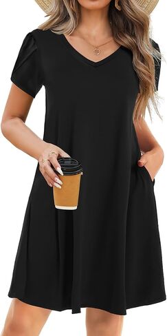 HOTOUCH Womens Summer Floral Beach V Neck Dresses Short Sleeve T Shirt Sundresses with Pockets 2025 Hawaiian Vacation in Kuwait