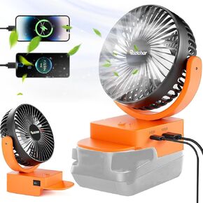 Rozlchar Portable Cordless Fan For Ridgid AEG 18V Hyper Battery, Work for L1815R B1820R L1830R, Brushless Motor With USB A+C Fast Charging For Camping Workshop and Construction Site(No Battery)