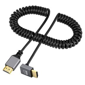xiwai Left Angled HDMI 2.1 Male to HDMI Male Stretch Coiled Cable 90 Degree 8K 60hz 100cm for Monitor HDTV Computer Laptop