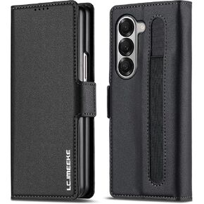 Wallet Pu Leather Case for Samsung Galaxy Z Fold 5,Magnetic Closure Pu Leather with Pen Slot, Cash Slot & Screen Protector Cover Case for Samsung Galaxy Z Fold 5 (Pink)