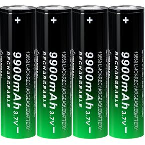 18650 Rechargeable Battery 9900mAh 3.7Volt Flat Top 2 Pack Lithium Batteries for Headlamps Flashlights