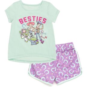 Disney Minnie Mouse Lilo & Stitch Descendants Evie Uma Girls T-Shirt and French Terry Shorts Outfit Set Toddler to Big Kid