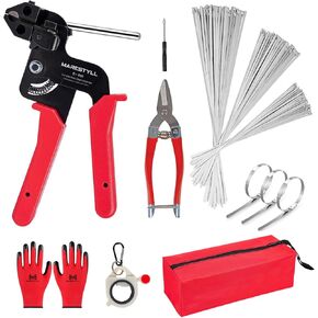 Metal Zip Tie Tool Stainless Steel Cable Tie Gun Stainless Steel Zip Tie Tool With 150pcs Metal Zip Ties Steel Zip Ties Stainless Zip Ties Suitable for Chain Link Fence,Fences Wires Cable Exhaust Pipe