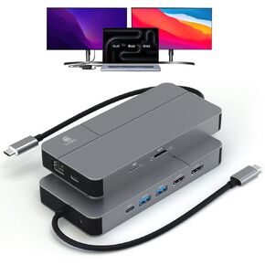 MacBook Docking Station Dual Monitor for MacOS and Windows 10 in 1 USB C Docking Station with 4 USB A/C,Dual HDMI 4K@60Hz, 100W PD, 1Gbps LAN, SD/TF, 3.5mm Audio/Mic for MacBook M1/M2/M3/M4/Intel Chip