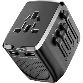 International Travel Adapter Voltage Converter Combo for 100V-240V with 2 USB Ports, USA to UK Europe Australia 200+ Countries