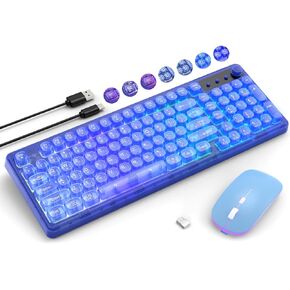 GLB Wireless Keyboard and Mouse Combo, RGB Backlit Rechargeable Full-Size Sleep Mode Clear keycap and Light, 2.4GHz Quiet Ergonomic Keyboard Mouse for Computer Laptop PC Mac Windows (Pink)