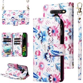 Wallet Case for LG G8 ThinQ with Wrist Strap Crossbody Shoulder Strap Flower Leather Zipper Purse Credit Card Holder Stand Phone Cover LGG8 Thin Q G 8 LG8 G8thinq LGG8thinq 8G Girls Black in Kuwait