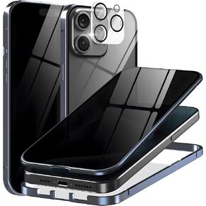 Privacy Magnetic Case for iPhone 16 Plus with Metal Titanium Frame Privacy Screen Protector & Camera Lens Protector, Magnetic Adsorption Double Sided Glass Case Anti Peep Anti Spy Phone Cover