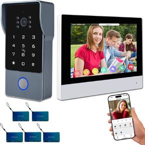 Wireless WiFi Video Doorbell Intercom System, 1080P Video Door Camera with Monitor, 7 Inch Touch Screen Video Door Phone, No Monthly Fees, Tuya APP Remote Intercom (Wired Power)