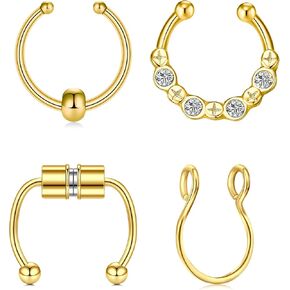 QWALIT Fake Nose Ring Fake Septum Fake Nose Rings Faux Nose Rings for Women Fake Nose Piercing Clip On Nose Ring non Piercing Fake Nose Ring Hoop Men Fake Septum Piercing Fake Septum Ring