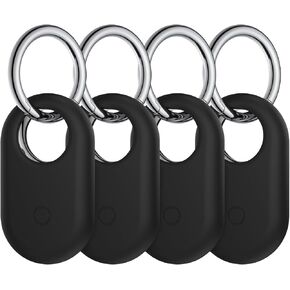 4 Pack for Samsung Galaxy SmartTag2 Case Cover, Full Protective Soft Silicone Case for Galaxy SmartTag2 with Key Ring for Keys, Backpacks, Wallet, Luggage, Pets (Black/White/Violet/Pink)