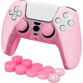 Pink Glitter Anti-Slip Protective Silicone Cover Skin Grips Compatible with PS5/Slim/Pro Controller,8 PCS Glitter Thumb Grips Caps and 2 Grips Caps. (Glitter Pink) in Saudi Arabia