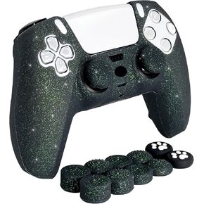 Glitter Anti-Slip Protective Silicone Cover Skin Grips Compatible with PS5/Slim/Pro Controller,8 PCS Glitter Thumb Grips Caps and 2 Grips Caps. (Glitter Pink)
