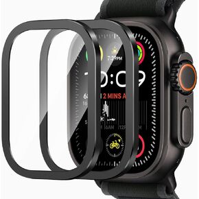 Amizee 2 Pack Metal Case Compatible with Apple Watch Ultra/Ultra 2 Screen Protector Case 49mm with Tempered Glass, Metal Frame Built in HD Glass Protective Cover for iWatch 49mm (B-Numeric Black)
