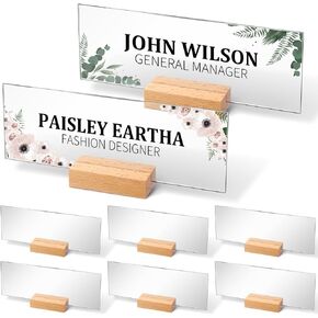 6 Set Acrylic Name Plate for Desk 2.95 x 8 Inch Desk Name Plate Plaque Acrylic Blanks Nameplate Sign with Wooden Base for Home Teacher Boss Work Desk