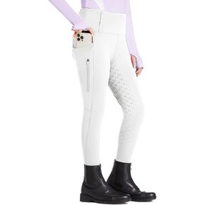 FitsT4 Girls Full Seat Riding Tights High Waist Kids Equestrian Breeches Silicon Grip Horse Schooling Pants Zipper Pockets
