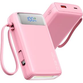 27000mAh Portable Charger,Power Bank with Built in Cable for iPhone 16/15 Series, USB-C Input-Output Fast-Charging LED Display Battery Pack,Travel backup charging bank for all iPhones, Androids.