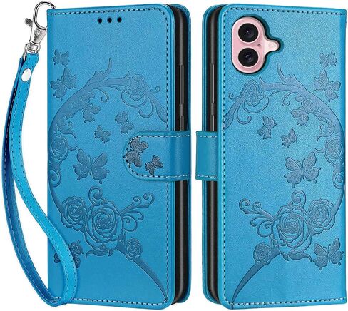Designed for iPhone 16 Case Wallet,Women Flip Folio Cover with Embossed PU Leather Stand Credit Card Holders Slots Wrist Strap Phone Case for iPhone 16 6.1 Inch (Rose Gold) in Kuwait