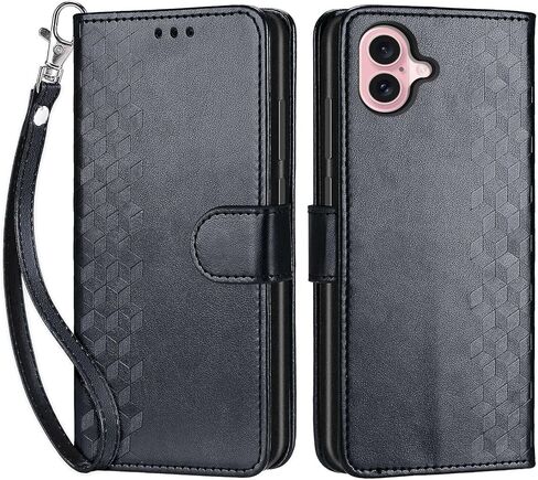 Designed for iPhone 16 Case Wallet,Women Flip Folio Cover with Embossed PU Leather Stand Credit Card Holders Slots Wrist Strap Phone Case for iPhone 16 6.1 Inch (Rose Gold) in Kuwait