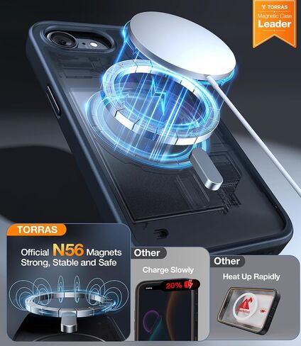 TORRAS Magnetic Shockproof for iPhone 16 Case, [18N Mighty Magnetic] [12FT Military Grade Drop Tested] [Fit for MagSafe] Protective Hard Back Plastic Slim Phone Case for iPhone 16 6.1", Black Titanium in Kuwait