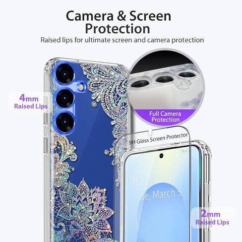 Coolwee Clear Glitter for Samsung Galaxy S25 Ultra Case, Slim Shockproof Thin Flower Cute Crystal Lace Bling Women Hard Back Soft TPU Bumper Protective Cover for Samsung S25 Ultra Mandala Henna in Kuwait
