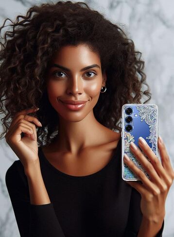 Coolwee Clear Glitter for Samsung Galaxy S25 Ultra Case, Slim Shockproof Thin Flower Cute Crystal Lace Bling Women Hard Back Soft TPU Bumper Protective Cover for Samsung S25 Ultra Mandala Henna in Kuwait
